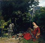 Gustave Courbet Canvas Paintings - Woman with Garland